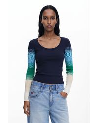 Desigual - T-Shirt With Printed Sleeves - Lyst