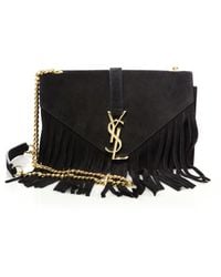 Saint laurent Anita Mini Fringed Suede Shoulder Bag in Black | Lyst