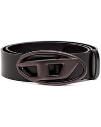 DIESEL - 3.9Cm Leather Belt With Metallic Oval D Buckle - Lyst