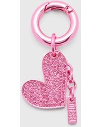 DIESEL - Metal Heart Charm With Rhinestones - Lyst