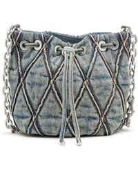 DIESEL - Charm-d S-mini Bucket Bag In Argyle Quilted Denim - Lyst