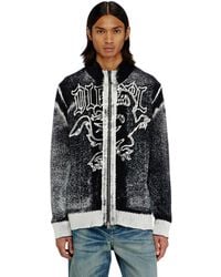 DIESEL - Treated Zip Cardigan With Griffin Motif - Lyst