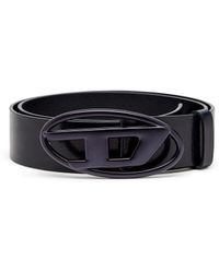 DIESEL - 3.9Cm Leather Belt With Metallic Oval D Buckle - Lyst