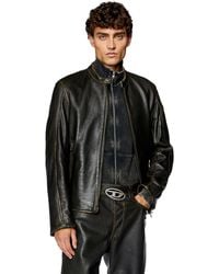 DIESEL - Biker Jacket In Wrinkled Leather - Lyst