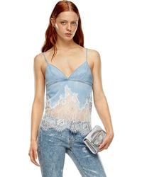 DIESEL - Strappy Top In Denim And Lace - Lyst