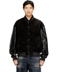 DIESEL - Denim And Leather Bomber Jacket - Lyst