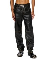 DIESEL - Pantalon en cuir texturé avec logo cut-out - Lyst