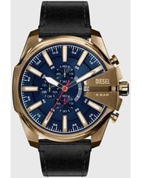 DIESEL - Mega Chief Slim Antique-Tone Leather Watch - Lyst