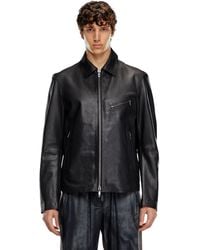 DIESEL - Leather Jacket With Embossed Oval D - Lyst