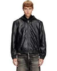 DIESEL - Veste à capuche en cuir, coton et denim - Lyst
