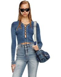 DIESEL - Crop top lace-up in maglia indaco - Lyst