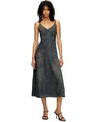 DIESEL - Vestido Midi En Denim Fluido Con Efecto De Suciedad - Lyst