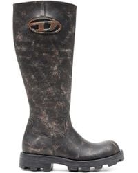 DIESEL - D-hammer-knee-high Boots In Distressed Leather - Lyst