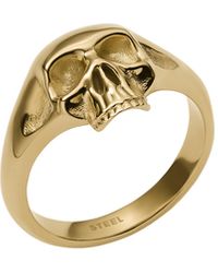 DIESEL Gold Stainless Steel Skull Ring - Metallic