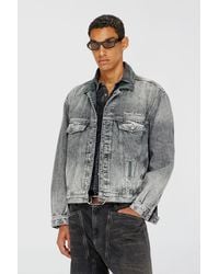 DIESEL - Denim Trucker Jacket With Tonal Leather Trims - Lyst