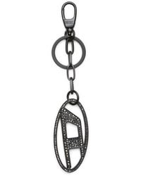 DIESEL - Metal Oval D Keyring With Crystals - Lyst