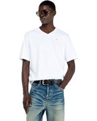 DIESEL - V-Neck T-Shirt With Micro Logo Embroidery - Lyst