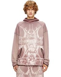 DIESEL - Faded Waffle Hoodie With Graphic Print - Lyst