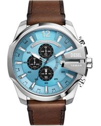 DIESEL - Mega Chief Chronograph Brown Leather Watch - Lyst