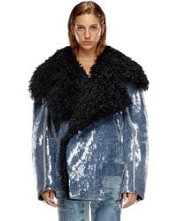 DIESEL - Sequin Denim Jacket With Shaggy Collar - Lyst