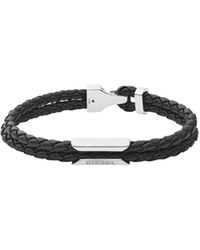 DIESEL Dx1247 Black Braided Leather Double-strand Bracelet