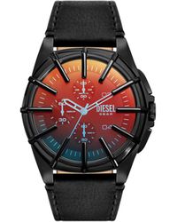 DIESEL - Framed Black Leather Watch - Lyst