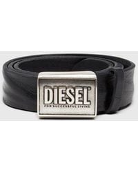 DIESEL - Leather Belt 4 Cm With Logo Plaque - Lyst
