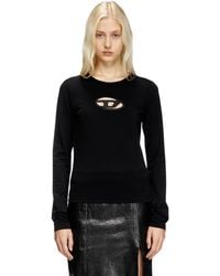 DIESEL - T-shirt a maniche lunghe con logo cut-out - Lyst