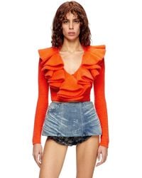 DIESEL - Plush Cardigan With Mega Ruffled Collar - Lyst