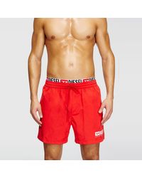 DIESEL - Mid-Length Swim Shorts With Logo Print - Lyst