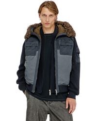 DIESEL - Hooded Padded Jacket With Knitted Sleeves - Lyst