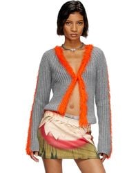 DIESEL - Ribbed Cardigan With Fuzzy Trims - Lyst