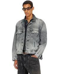 DIESEL - Denim Trucker Jacket With Tonal Leather Trims - Lyst