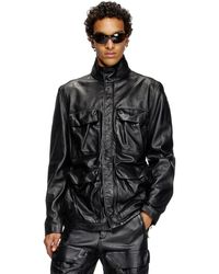 DIESEL - Leather Jacket With Utility Pockets - Lyst