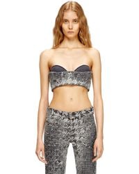 DIESEL - Brassière en denim jacquard motif Prince-de-Galles - Lyst