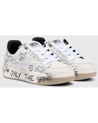DIESEL - D-Ollie-Leather Sneakers With Graffiti Print - Lyst