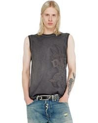 DIESEL - Sleeveless Jersey Top With Embossed Graphics - Lyst