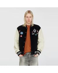 DIESEL - Wool And Leather Bomber Jacket With Patches - Lyst