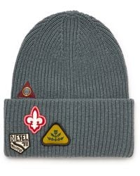 DIESEL - Wool Beanie With Logo Patches - Lyst