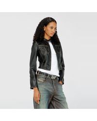 DIESEL - Cropped Distressed Biker Jacket - Lyst