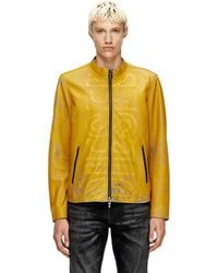 DIESEL - Behandelte Bikerjacke Aus Leder Mit Verblasstem Logo - Lyst
