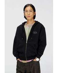DIESEL - Cotton Hoodie With Tonal Oval D Logo Embroidery - Lyst