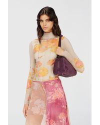 DIESEL - Ribbed Wool Turtleneck Top With Floral Print - Lyst