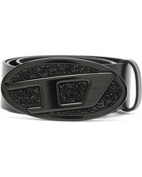 DIESEL - 4Cm Leather Belt With Rhinestone Oval D Buckle - Lyst