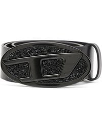 DIESEL - 4Cm Leather Belt With Rhinestone Oval D Buckle - Lyst