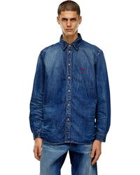 DIESEL - Stretch Denim Shirt With 3d Whiskers - Lyst