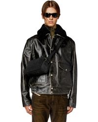DIESEL - Treated Leather Jacket With Fleece Collar - Lyst