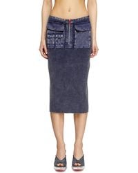 DIESEL - Knit Midi Skirt With Denim Cargo Pockets - Lyst