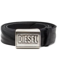 DIESEL - Leather Belt 4 Cm With Logo Plaque - Lyst