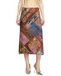 DIESEL - Viscose Midi Skirt With Heraldic Print - Lyst